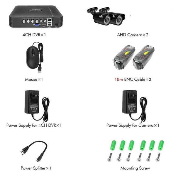 Waterproof Security Surveillance Set 4CH  2 Camera 1080P